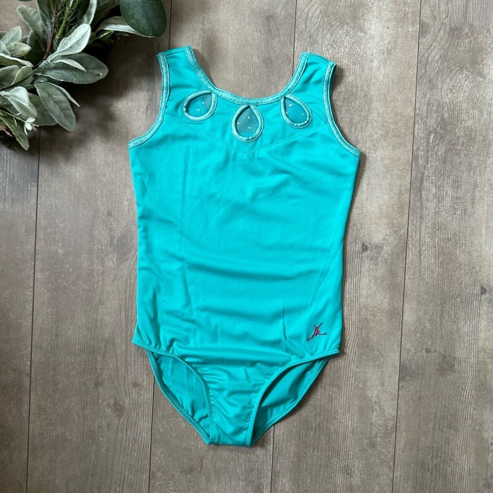 Future Star Capezio Girls Teal Sleeveless Leotard with Gem Accents Size Small
